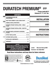 DuraVent DURATECH PREMIUM Installation And Operation Instructions Manual