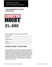 Columbus Mckinnon CHESTER HOIST EL-680 Operating And Maintenance Manual