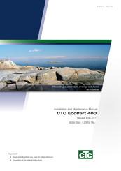 Ctc Union EcoPart 400 Installation And Maintenance Manual