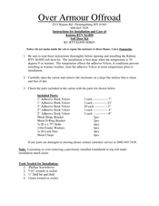 Over Armour Offroad KU-RTVXG850-SDK01 Instructions For Installation And Care