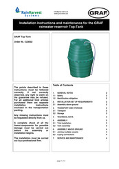 Graf RainHarvest Systems Top-Tank 323002 Installation Instructions And Maintenance
