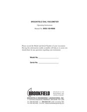 Brookfield RV Operating Instructions Manual