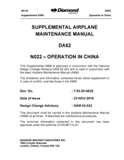 Diamond Aircraft DA 62 Maintenance Manual