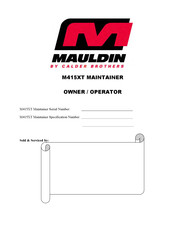 Mauldin M415XT MAINTAINER Manual