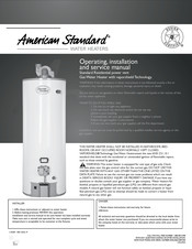 American Standard Standard Residential Operating, Installation And Service Manual