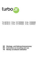 Turboair 1017005800 Instruction On Mounting And Use Manual
