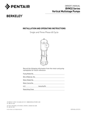 Pentair BVM32-11-2 Installation And Operating Instructions Manual