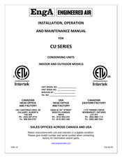 Engineered air EngA CU Series Installation, Operation And Maintenance Manual