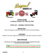 Original Tractor Cabs 12168 Parts List & Assembly Instructions
