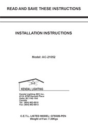 Kendal Lighting AC-21052 Installation Instructions Manual