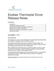 Clare Controls Ecobee Release Notes