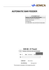 Iemca KID 80-IV Touch Manual For Use And Maintenance