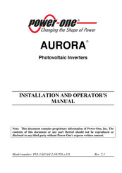 Power One AURORA PVI-OUTD-US Series Installation And Operator's Manual
