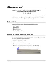 Micromeritics ASAP 2420 1-mmHg Transducer Option Installation Instruction