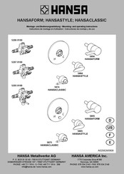 Hansa 5207 0100 Mounting And Operating Instructions