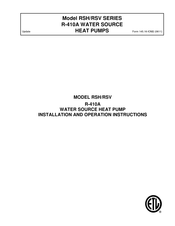Johnson Controls RSH070A Installation And Operation Instructions Manual