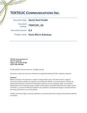 Tektelic Communications Kona Micro Gateway Quick Start Manual
