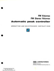 CBS laboratories FM Volumax 410 Operating And Maintenance Instructions Manual