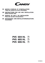 Candy PVS 605 HL Instructions For Use And Installation
