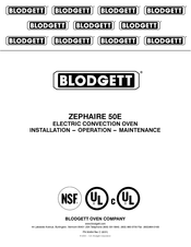 Blodgett ZEPHAIRE 50E Installation Operation & Maintenance