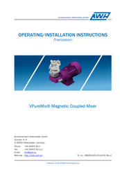 AWH VPureMix LS100 Operating & Installation Instructions Manual