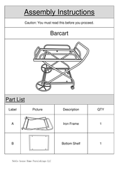 Noble House Home Furnishings BARCART Assembly Instructions Manual