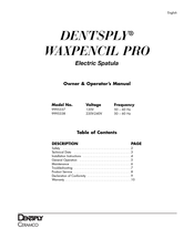 DENTSPLY WAXPENCIL PRO 9995337 Owner's/Operator's Manual