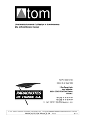 Parachutes de France TOM 9009113100 Use And Maintenance Manual