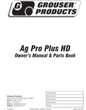 Grouser Products Ag Pro Plus HD Owner's Manual & Parts Book