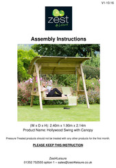 Zest4Leisure Hollywood Swing with Canopy Assembly Instructions Manual