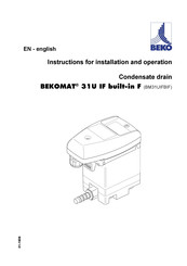 Beko BEKOMAT 31U IF built-in F Instructions For Installation And Operation Manual