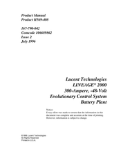 Lucent Technologies LINEAGE 2000 Evolutionary Control System Battery Plant Product Manual