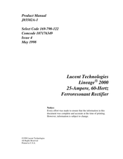 Lucent Technologies Lineage 2000 J85502A-1 Product Manual