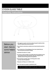 HOME RETAIL GROUP EYDON GLASS TABLE Assembly Instructions Manual