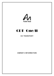 Audio Note CDT One/II Owner's Information