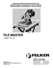 Felker TILE MASTER Operating Instructions And Parts List Manual