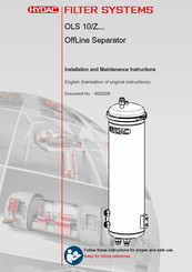 Hydac OLS 10-Z Series Installation And Maintenance Instructions Manual