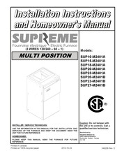 Dettson SUPREME SUP15-M2401A Installation Instructions And Homeowner's Manual