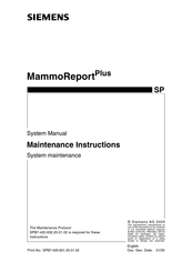 Siemens MammoReport Plus Maintenance Instructions Manual