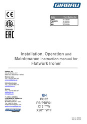 GIRBAU PB32 Series Installation, Operation And Maintenance Instructions Manual
