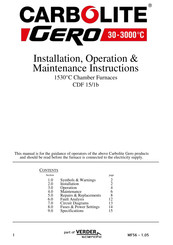 VERDER Carbolite Gero CDF 15/1b Installation, Operation & Maintenance Instructions Manual