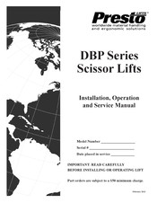 Presto Lifts DBP Series Installation, Operation And Service Manual