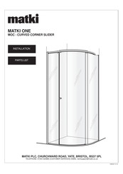 Matki ONE MOC1290 Installation, Parts List