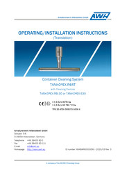 Neumo AWH TANKO EX-R64T Operating & Installation Instructions Manual