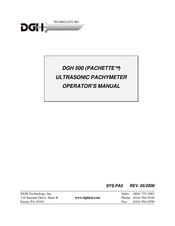 DGH TECHNOLOGY PACHETTE 500 Operator's Manual