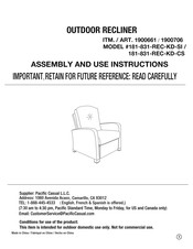 Pacific Casual 181-831-REC-KD-SI Assembly And Use Instructions