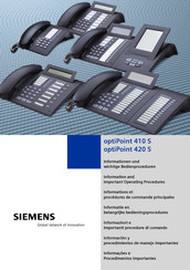 Siemens optiPoint 410 eco plus Information And Important Operating Procedures
