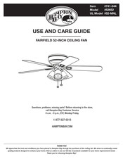 HAMPTON BAY 52652 Use And Care Manual