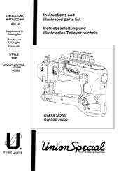 Unionspecial CLASS 36200 Instructions And Illustrated Parts List