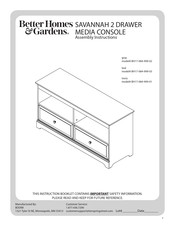 Better Homes and Gardens SAVANNAH 2 DRAWER MEDIA CONSOLE BH17-084-999-01 Assembly Instructions Manual